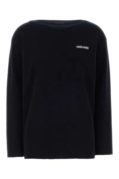 Miu Miu Oversized Virgin Wool Sweater In Blue