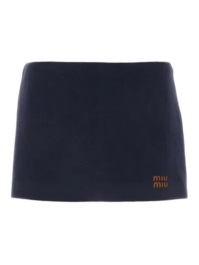 Miu Miu Padded Cotton Miniskirt In Blue
