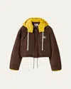 Miu Miu Padded Crop Jacket With Detachable Hood In Brown