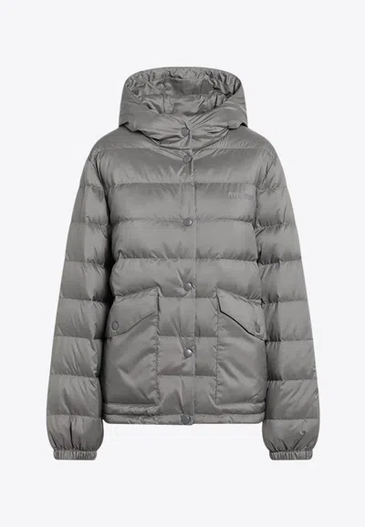 Miu Miu Padded Down Jacket In Gray