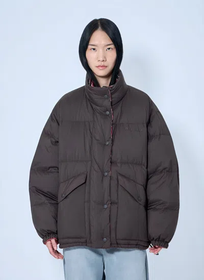 Miu Miu Padded Jacket With High Collar In Brown