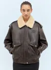 Miu Miu Leather Jacket With Shearling Collar In Brown