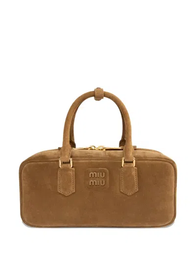 Miu Miu Padded Suede Clutch Bag In Brown