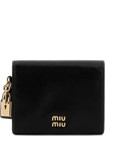 Miu Miu Padlock-detail Leather Wallet In Black