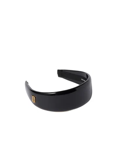 Miu Miu Painted Leather Headband In Black