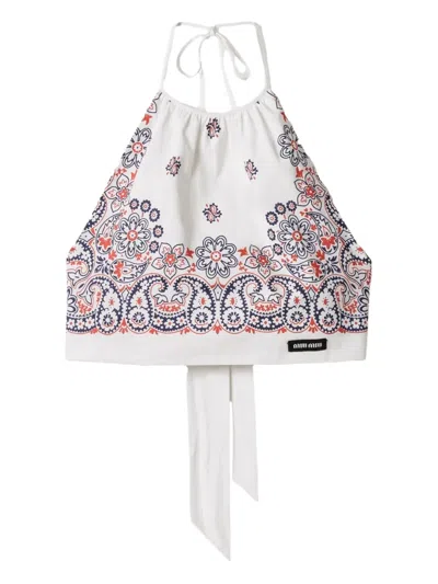 Miu Miu Paisley Crop Top In White