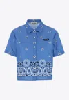 Miu Miu Printed Slubbed Poplin Shirt In Blue