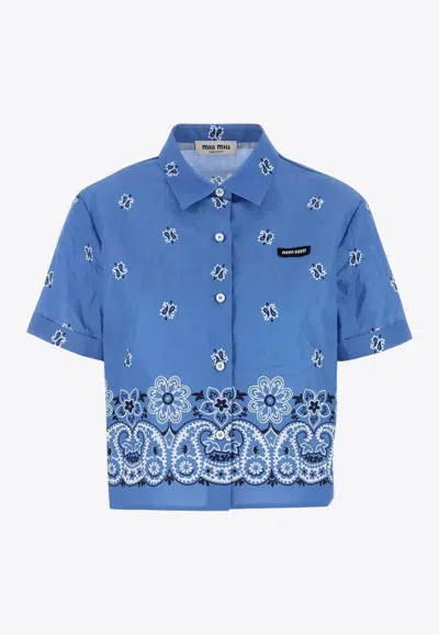 Miu Miu Paisley Print Cropped Shirt In Blue