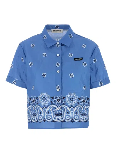 Miu Miu Paisley-print Poplin Shirt In Blue