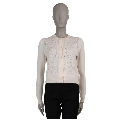 Pre-owned Miu Miu Pale Pink Wool 2018 Heart Pointelle Knit Cardigan Sweater S