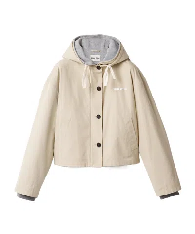 Miu Miu Panama Cotton And Fleece Blouson Jacket In Neutral