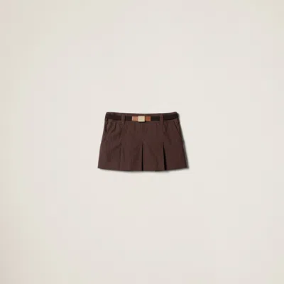 Miu Miu Panama Cotton Miniskirt In Brown