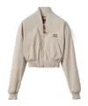 Miu Miu Panama Cropped Bomber Jacket In Nude
