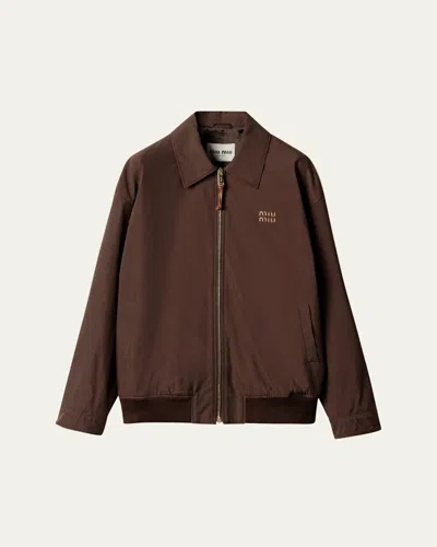 Miu Miu Panama Leather-trim Jacket In Brown