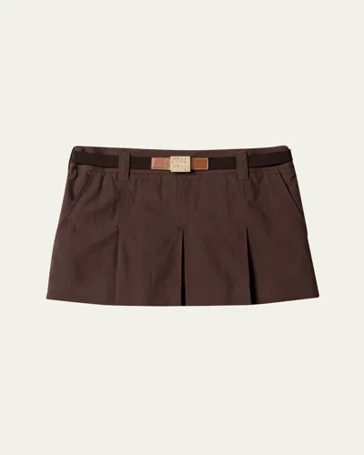 Miu Miu Panama Mini Pleated Skirt In Brown
