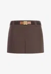 Miu Miu Panama Skirt Pleats Belt Loops In Brown