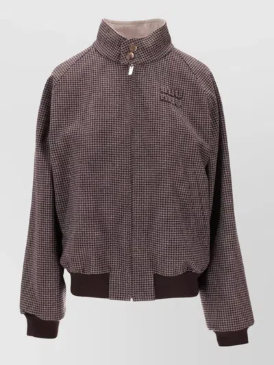 Miu Miu Panama Reversible Jacket Ribbed Collar Cuffs Hem In Brown