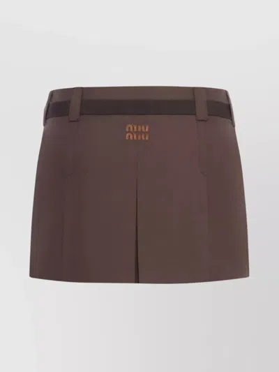 Miu Miu Panama Skirt Pleats Belt Loops In Brown