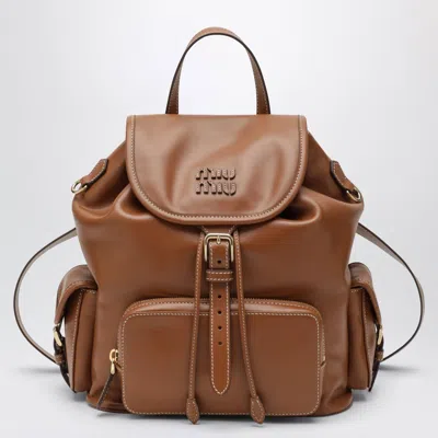 Miu Miu Panelled Buckled Backpack In Brown
