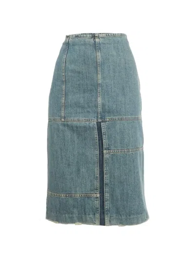 Pre-owned Miu Miu Panelled Denim Midi Skirt In Blue