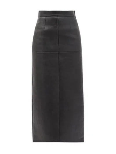 Miu Miu Panelled Leather Midi Skirt In Schwarz