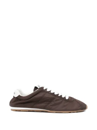 Miu Miu Fabric And Suede Low Top Sneakers Contrast Sole In Brown