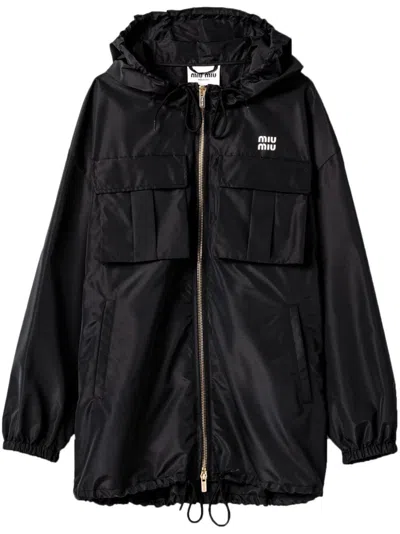 Miu Miu Panelled Parka Coat In Black