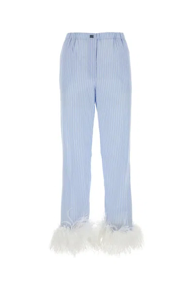 Miu Miu Light Blue Embroidered Cotton Pant In Multi