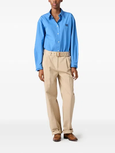 Miu Miu Oversized Long-sleeved Shirt In Blue
