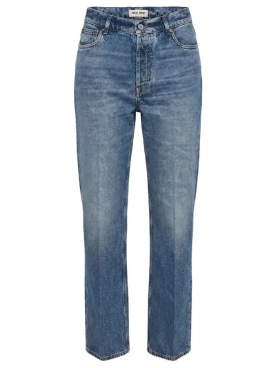 Miu Miu Washed Denim Pants In Blue
