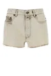 Miu Miu Distressed Cotton Denim Shorts In Neutral
