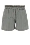 Miu Miu Checkered Pattern Shorts With Embroidered Nylon Blend In Blue