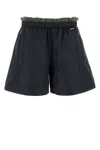 Miu Miu Navy Blue Tech Silk Shorts In Blue