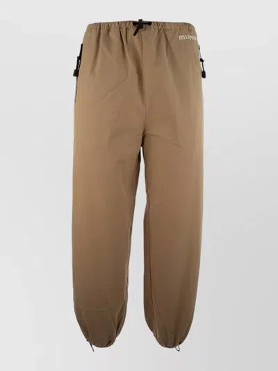 Miu Miu Pants Elastic Waistband Logo Detail Drawstring Hem In Brown