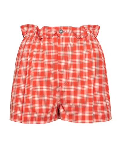 Miu Miu Paperbag-waist Checked Shorts In Pink