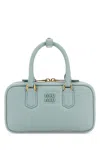 Miu Miu Nappa Leather Rectangular Handbag With Top Handles In Blue