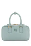 Miu Miu Nappa Leather Rectangular Handbag With Top Handles In Blue