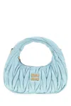 Miu Miu Pastel Light Blue Satin Mini Wander Handbag In Blue