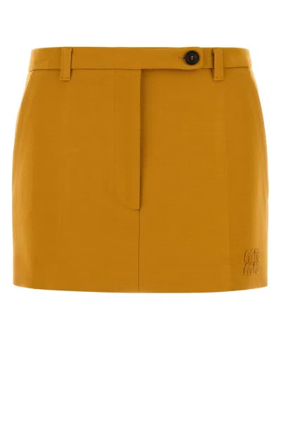 Miu Miu Pastel Orange Stretch Viscose Blend Mini Skirt In Yellow