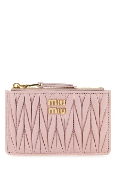Miu Miu Pastel Pink Leather Card Holder In Alabastro