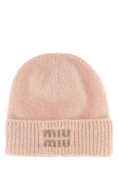 Miu Miu Pastel Pink Mohair Blend Beanie Hat