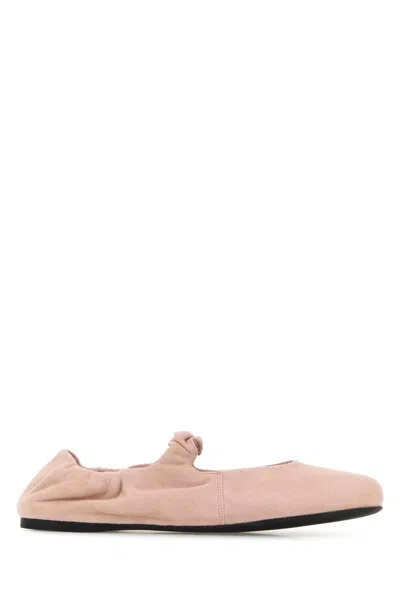 Miu Miu Pastel Pink Suede Ballerinas In Multi