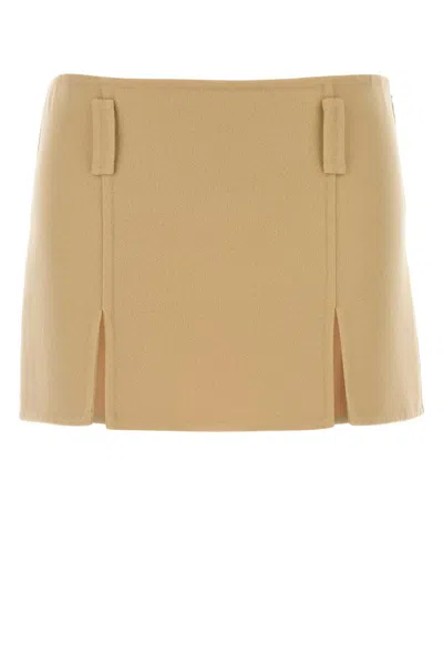 Miu Miu Pastel Yellow Wool Blend Mini Skirt In Brown