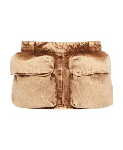 Miu Miu Patch-pocket Denim Miniskirt In Nude