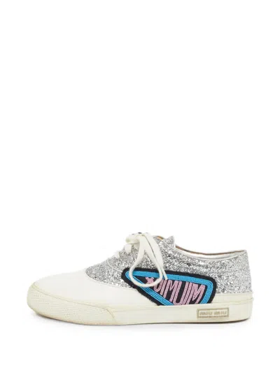 Pre-owned Miu Miu Patch Sneakers In White