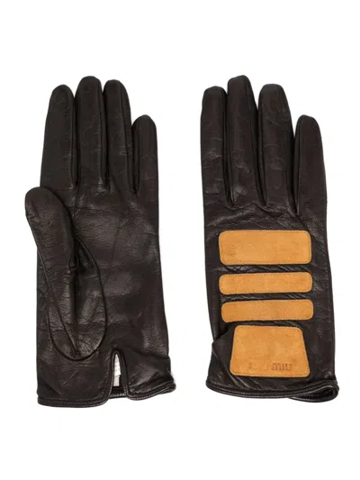 Miu Miu Patchwork Design Gloves In Black