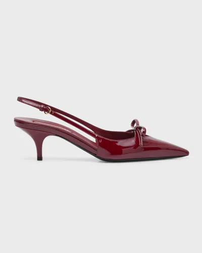 Miu Miu Patent Bow Kitten-heel Slingback Pumps In Red