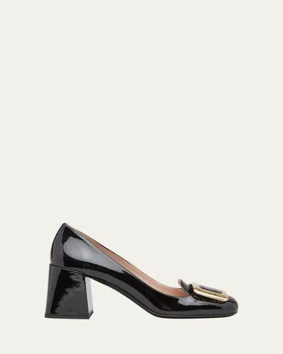 Miu Miu Patent Buckle Block-heel Pumps In Black