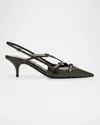 Miu Miu Patent Buckle-trio Slingback Pumps In Loden