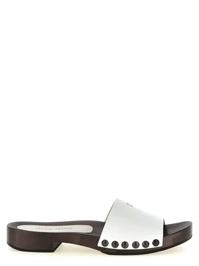 Miu Miu Patent Clog Sandals White
